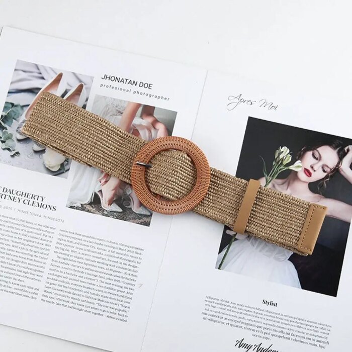Fashion Women Straw Belt Casual Bohemian Wide Belt Summer Braided Waistbelt  Buckle Elastic Female Straw Waist Belt - Image 6