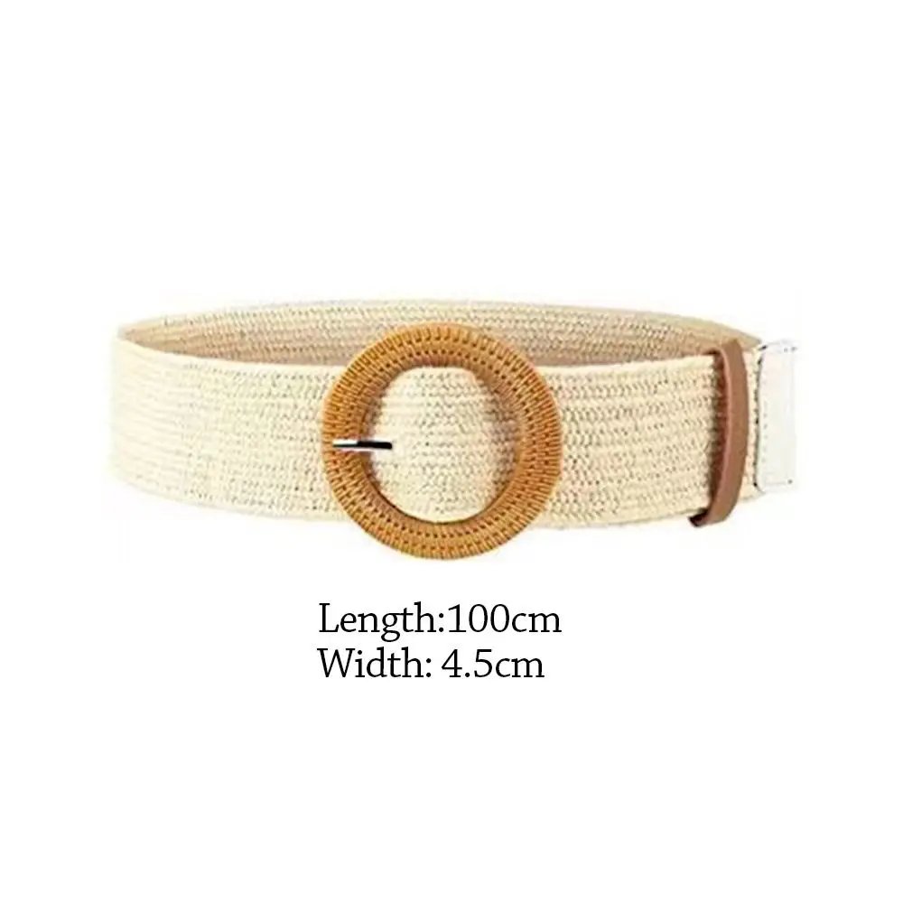 Fashion Women Straw Belt Casual Bohemian Wide Belt Summer Braided Waistbelt  Buckle Elastic Female Straw Waist Belt