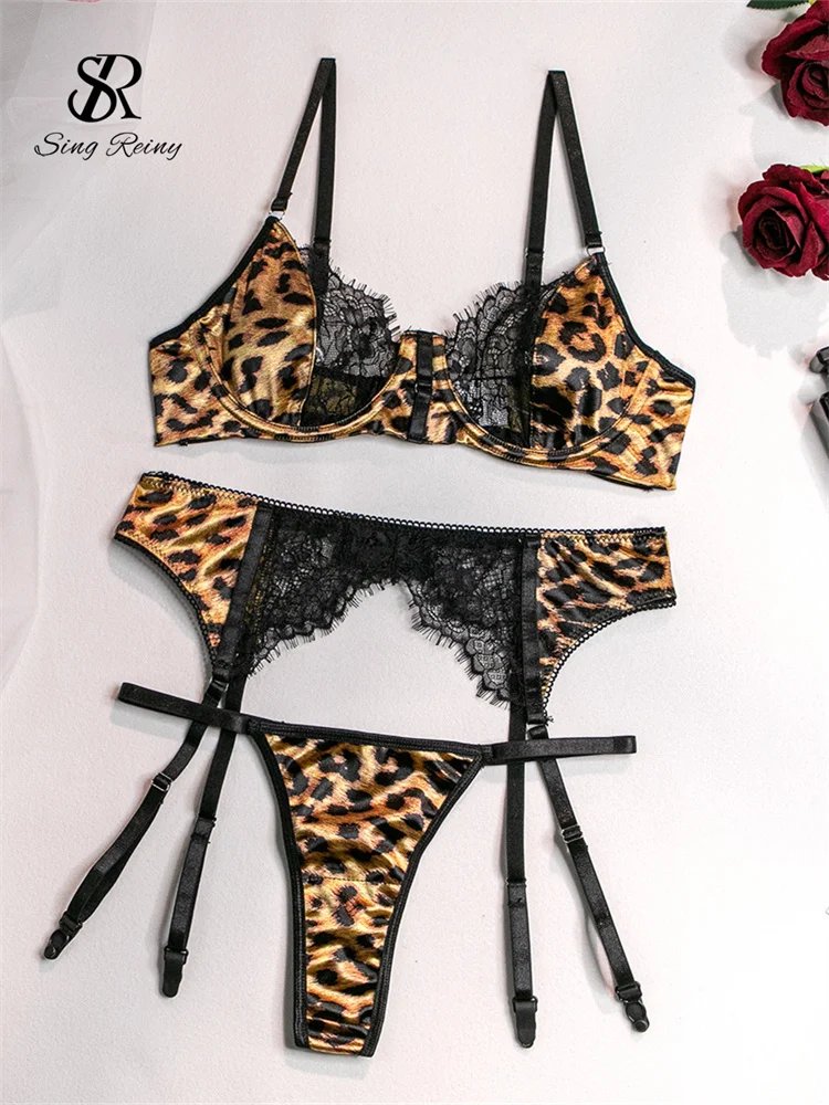 569630-fbpen6.jpg SINGREINY Leopard Lace Spliced Sensual Bra&Briefs Suits Porno Strapless Corset Suit Lingerie Women Club Sheath Underwear Sets - Image 1