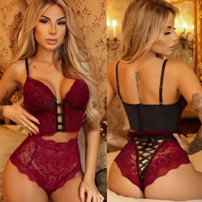 European & American Viral Stretch Lace Sheer Alluring Rose Embroidery Waist-Cinching Bra & Panty Set - Image 3
