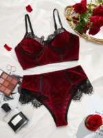 2-Piece Flocked Bra And Panty set For Women, Matching Lace Underwired Bra Set, Hollow Design At The Back Of The Pants, Soft And - Image 2