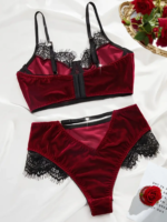 2-Piece Flocked Bra And Panty set For Women, Matching Lace Underwired Bra Set, Hollow Design At The Back Of The Pants, Soft And - Image 3