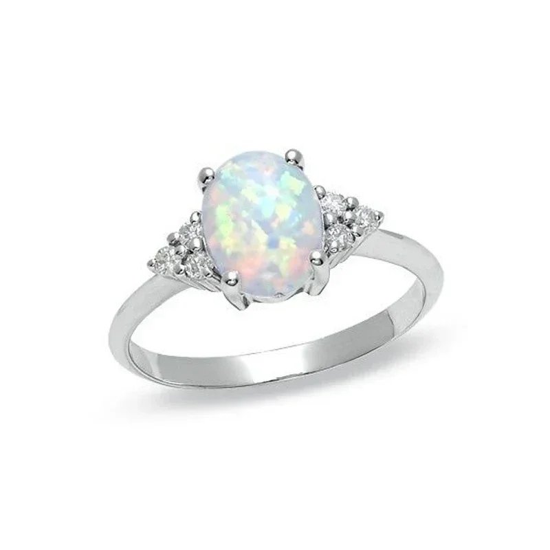 571462-b51o9d.jpg 1 PC Cute Female White Opal Stone Ring Classic Silver Color Engagement Jewelry Luxury Crystal Oval Wedding Rings for Women - Image 6