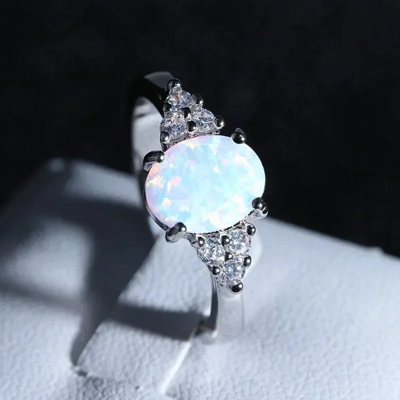 571462-fgpahz.jpg 1 PC Cute Female White Opal Stone Ring Classic Silver Color Engagement Jewelry Luxury Crystal Oval Wedding Rings for Women - Image 2