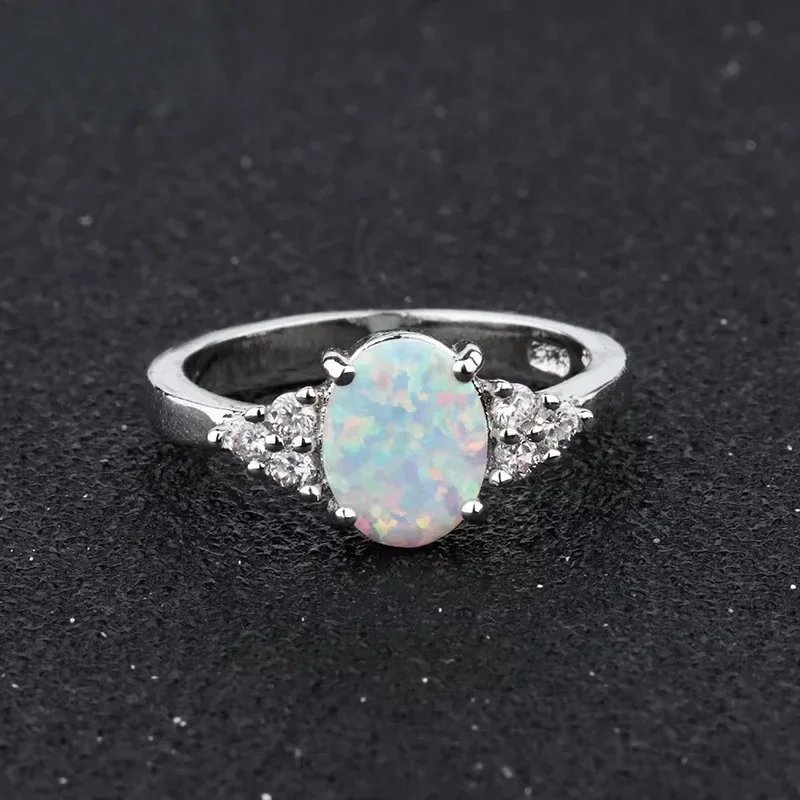 571462-se2u1i.jpg 1 PC Cute Female White Opal Stone Ring Classic Silver Color Engagement Jewelry Luxury Crystal Oval Wedding Rings for Women - Image 3