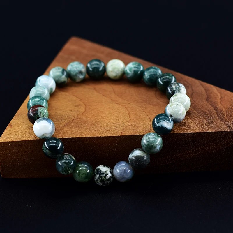 571508-1tn9cp.jpg Genuine Tree Patterned Agates Beads Bracelet Woman Real Natural Moss Agates Bracelets Man Energy Stones for Healing Fengshui - Image 4