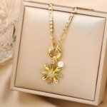 New Arrival Luxury Botanical Flower Sunflower Zirconia Pendant Necklace Glamorous for Woman Girl New Trend Neck Jewelry Gift - Image 3
