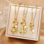 New Arrival Luxury Botanical Flower Sunflower Zirconia Pendant Necklace Glamorous for Woman Girl New Trend Neck Jewelry Gift