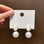 Pink White Pearl Dangle Earrings for Women Black Geometric Acrylic Round Ball Pendants Famale Drop Earrings Elegant Ear Jewelry - Image 3