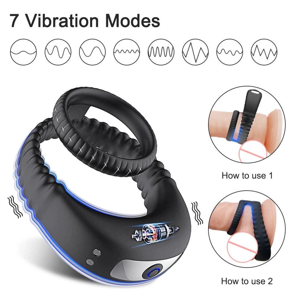 Vibrating Cock Ring for Men Ejaculation Delay Penis Ring Vibrator Silicone Chastity Cage Clitoris Stimulator Sex Toy for Couples