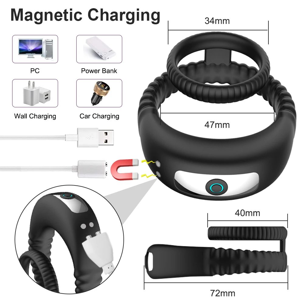 Vibrating Cock Ring for Men Ejaculation Delay Penis Ring Vibrator Silicone Chastity Cage Clitoris Stimulator Sex Toy for Couples