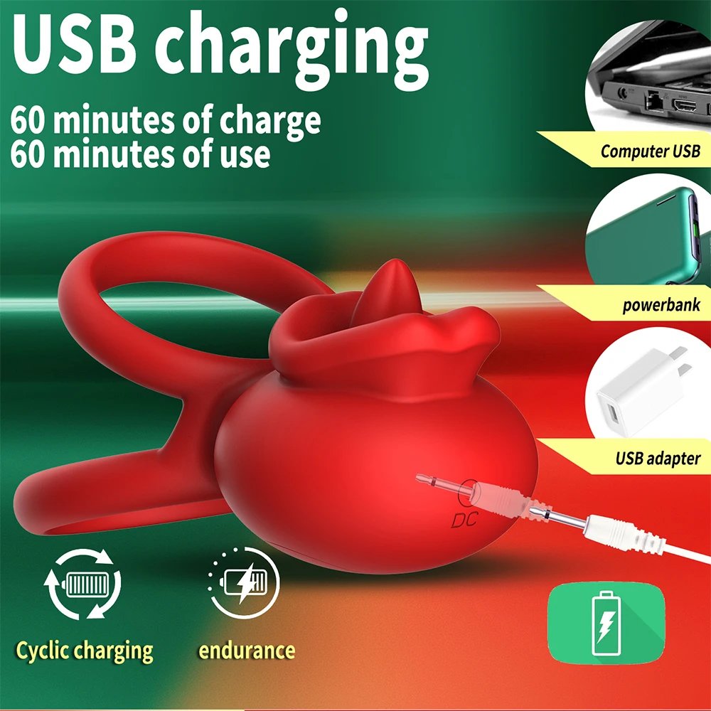 Vibrating Cock Ring App Penis Ring Vibrator Clitoral Stimulator with Licking Mouth Adult Sex Toy for Men Women Couples Pleasure