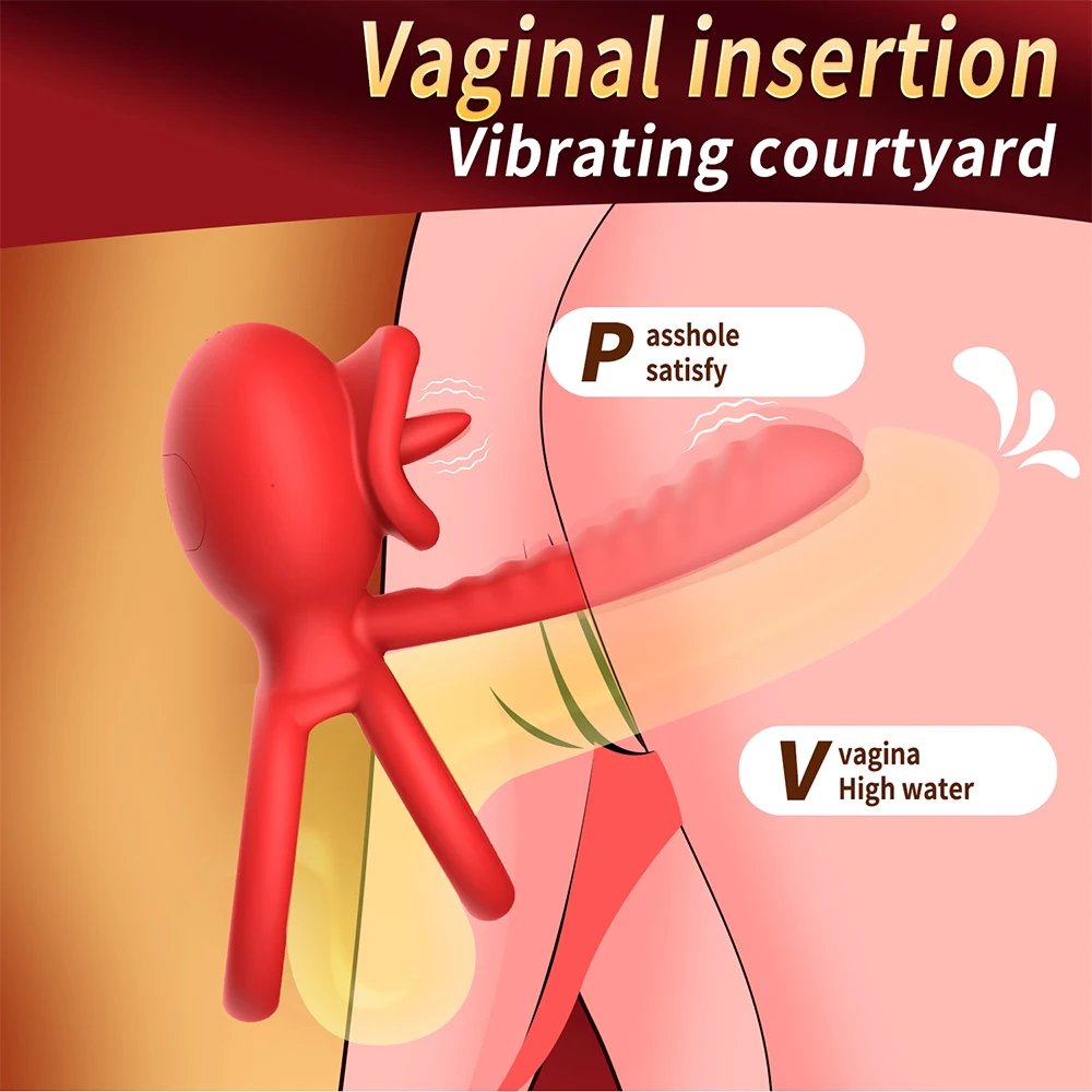 Vibrating Cock Ring App Penis Ring Vibrator Clitoral Stimulator with Licking Mouth Adult Sex Toy for Men Women Couples Pleasure