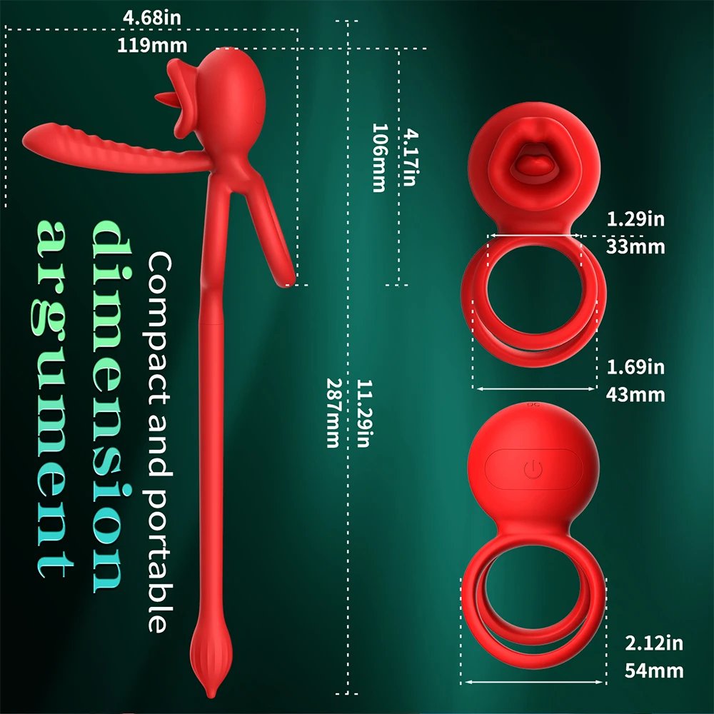 Vibrating Cock Ring App Penis Ring Vibrator Clitoral Stimulator with Licking Mouth Adult Sex Toy for Men Women Couples Pleasure