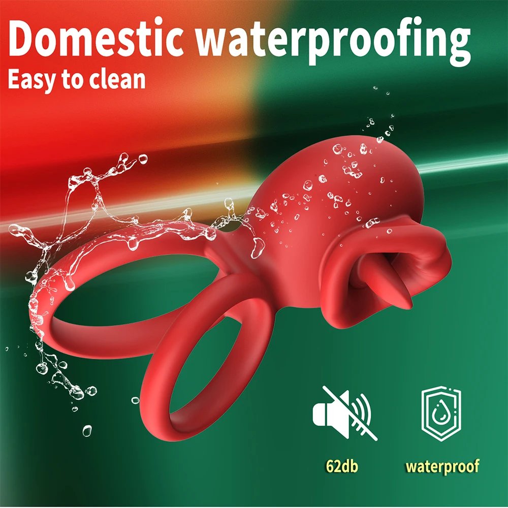 Vibrating Cock Ring App Penis Ring Vibrator Clitoral Stimulator with Licking Mouth Adult Sex Toy for Men Women Couples Pleasure