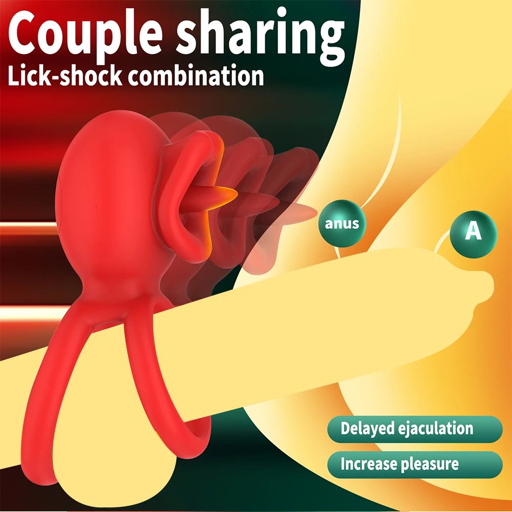 Vibrating Cock Ring App Penis Ring Vibrator Clitoral Stimulator with Licking Mouth Adult Sex Toy for Men Women Couples Pleasure