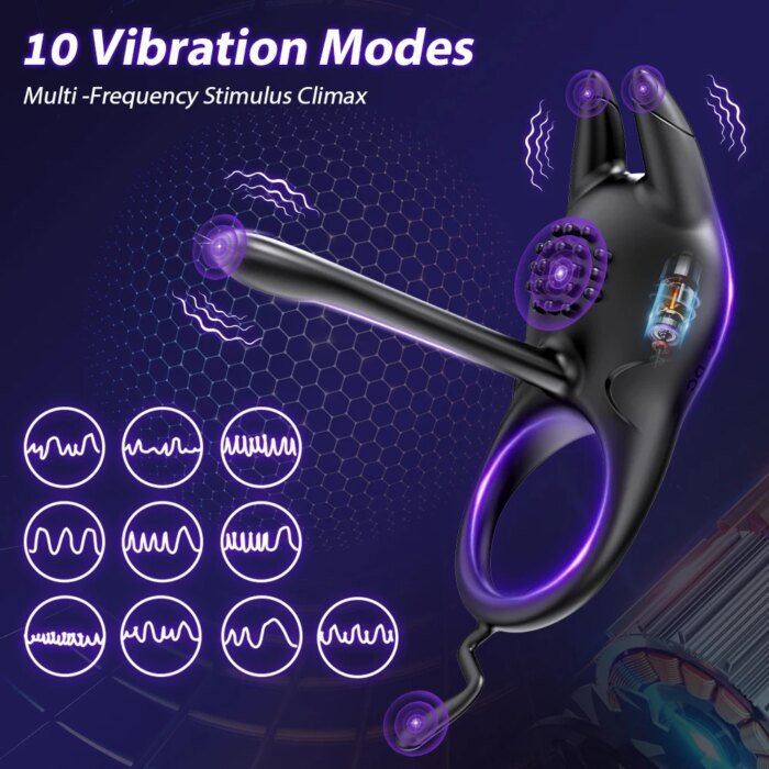 Vibrating Cock Ring for Men Ejaculation Delay Penis Ring Penis Vibrator Clitoris Stimulator Chastity Cage Sex Toy for Couples - Image 3