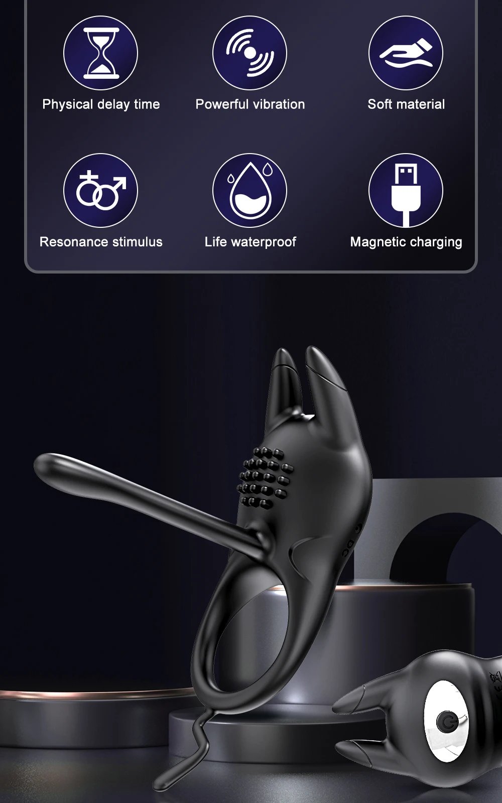 Vibrating Cock Ring for Men Ejaculation Delay Penis Ring Penis Vibrator Clitoris Stimulator Chastity Cage Sex Toy for Couples