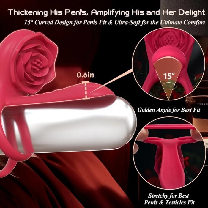 Rose Penis Ring Cock Ring Vibration Toy Female G-spot Clitoral Stimulation Male Penis Ring Cock Ring for Adult Sex Toy Couple - Image 4