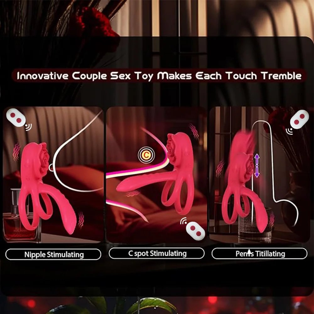 Rose Penis Ring Cock Ring Vibration Toy Female G-spot Clitoral Stimulation Male Penis Ring Cock Ring for Adult Sex Toy Couple
