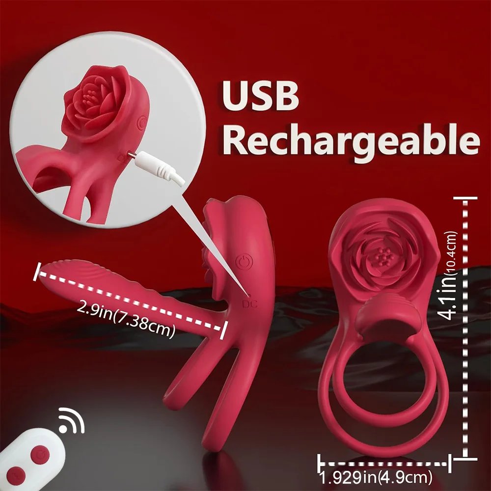 Rose Penis Ring Cock Ring Vibration Toy Female G-spot Clitoral Stimulation Male Penis Ring Cock Ring for Adult Sex Toy Couple