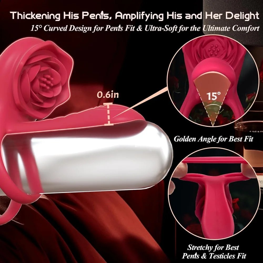 Rose Penis Ring Cock Ring Vibration Toy Female G-spot Clitoral Stimulation Male Penis Ring Cock Ring for Adult Sex Toy Couple