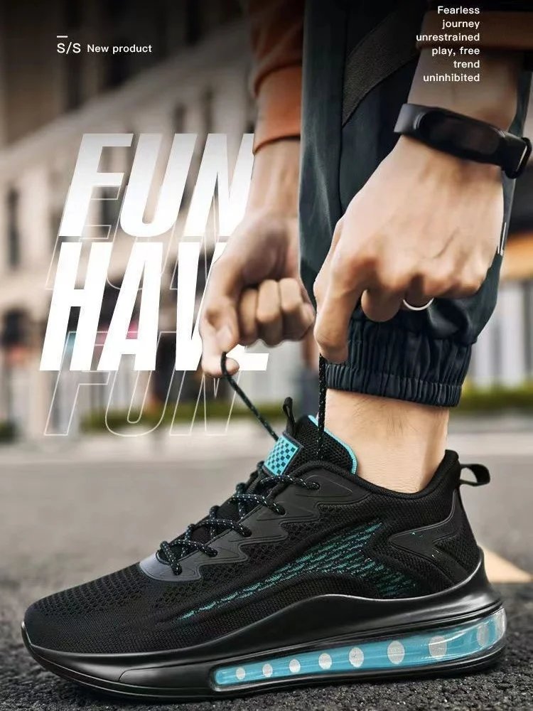 Spring and Autumn New Men's Casual Air Cushion Running Shoes Lightweight Mesh Casual Shoes Anti-Slip Shock Absorbing Sports Shoe
