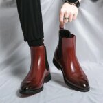 Men's Boots Business Ankle Boots Red Sole Pointed Toe Dress Boots British High Top Leather Shoes Slip-On Casual Men Chelsea Boot - Image 6