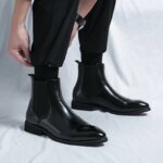Men's Boots Business Ankle Boots Red Sole Pointed Toe Dress Boots British High Top Leather Shoes Slip-On Casual Men Chelsea Boot - Image 2