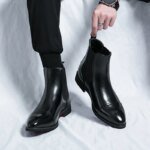 Men's Boots Business Ankle Boots Red Sole Pointed Toe Dress Boots British High Top Leather Shoes Slip-On Casual Men Chelsea Boot - Image 3