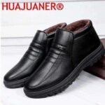 Winter Waterproof Men's Casual Leather Shoes Flannel High Top Slip-on Male Casual Shoes Rubber Warm Winter Shoes for Mens - Image 4