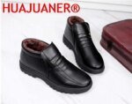 Winter Waterproof Men's Casual Leather Shoes Flannel High Top Slip-on Male Casual Shoes Rubber Warm Winter Shoes for Mens - Image 6