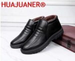 Winter Waterproof Men's Casual Leather Shoes Flannel High Top Slip-on Male Casual Shoes Rubber Warm Winter Shoes for Mens - Image 5