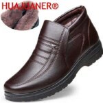 Winter Waterproof Men's Casual Leather Shoes Flannel High Top Slip-on Male Casual Shoes Rubber Warm Winter Shoes for Mens - Image 2