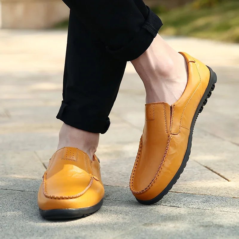 New Genuine Leather Men Casual Shoes Luxury Brand Mens Loafers Moccasins Breathable Slip on Black Driving Shoes Big Size 47
