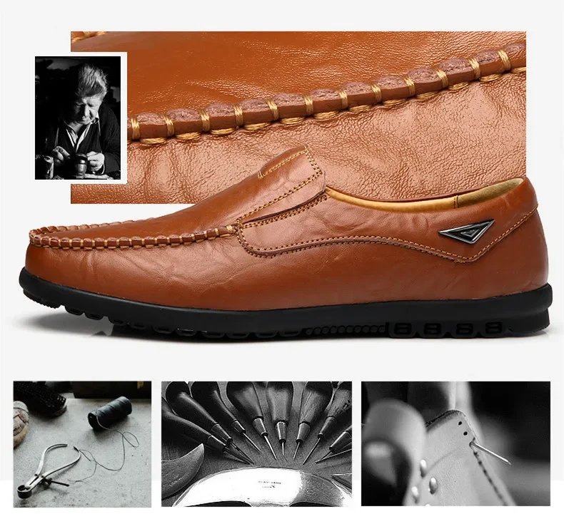 New Genuine Leather Men Casual Shoes Luxury Brand Mens Loafers Moccasins Breathable Slip on Black Driving Shoes Big Size 47
