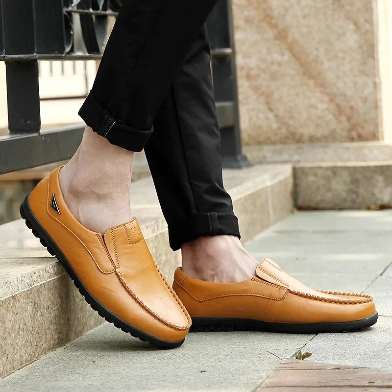 New Genuine Leather Men Casual Shoes Luxury Brand Mens Loafers Moccasins Breathable Slip on Black Driving Shoes Big Size 47