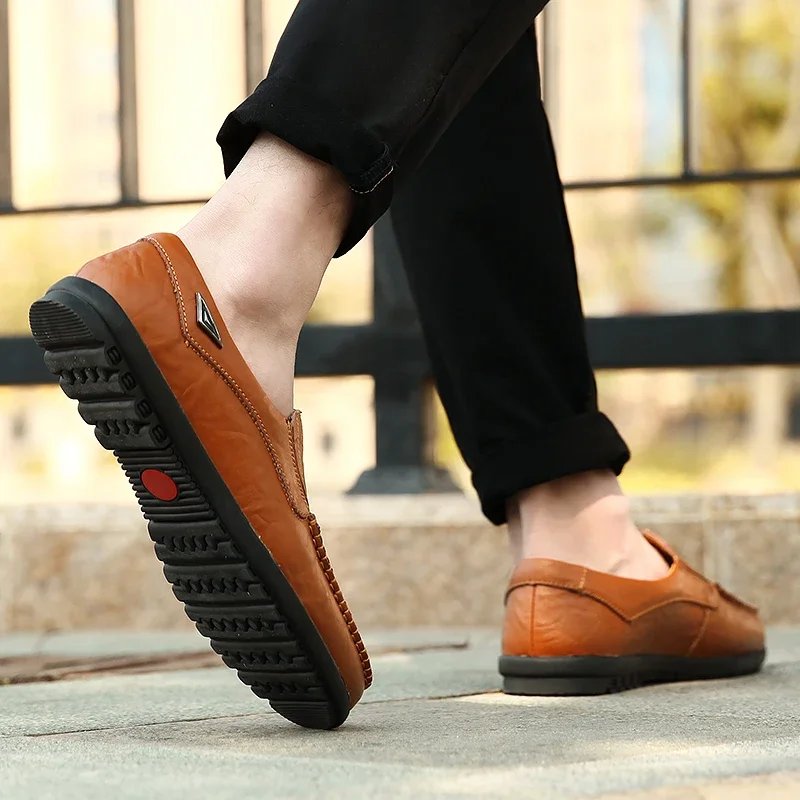 New Genuine Leather Men Casual Shoes Luxury Brand Mens Loafers Moccasins Breathable Slip on Black Driving Shoes Big Size 47