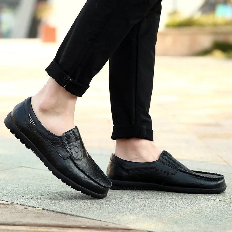 New Genuine Leather Men Casual Shoes Luxury Brand Mens Loafers Moccasins Breathable Slip on Black Driving Shoes Big Size 47