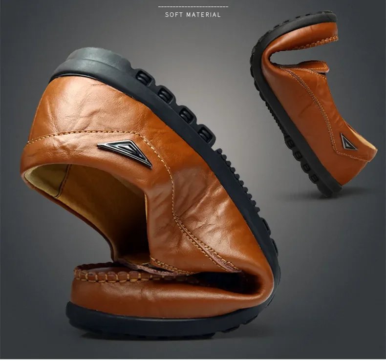 New Genuine Leather Men Casual Shoes Luxury Brand Mens Loafers Moccasins Breathable Slip on Black Driving Shoes Big Size 47
