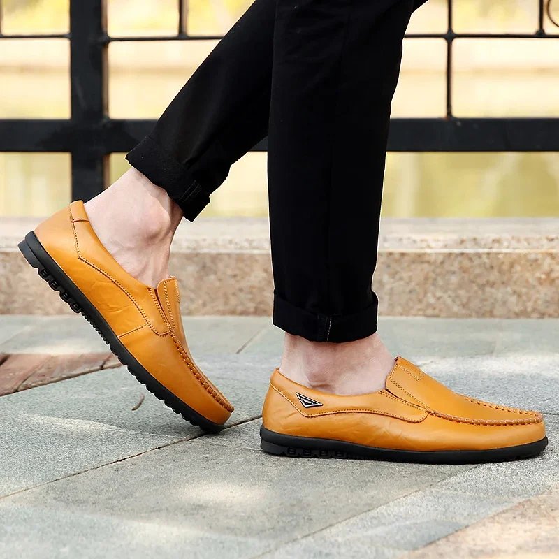 New Genuine Leather Men Casual Shoes Luxury Brand Mens Loafers Moccasins Breathable Slip on Black Driving Shoes Big Size 47