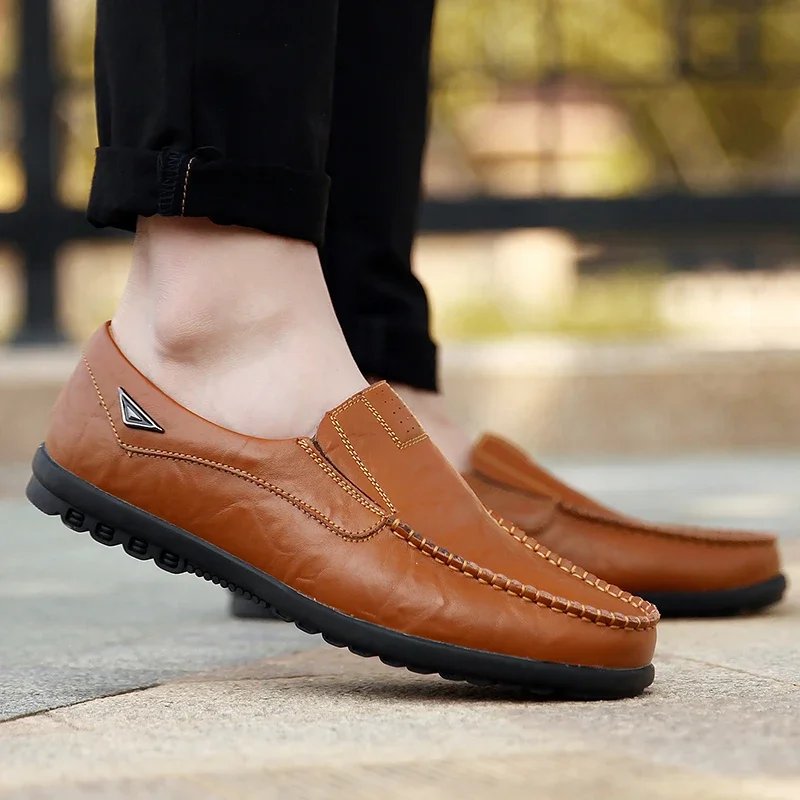 New Genuine Leather Men Casual Shoes Luxury Brand Mens Loafers Moccasins Breathable Slip on Black Driving Shoes Big Size 47