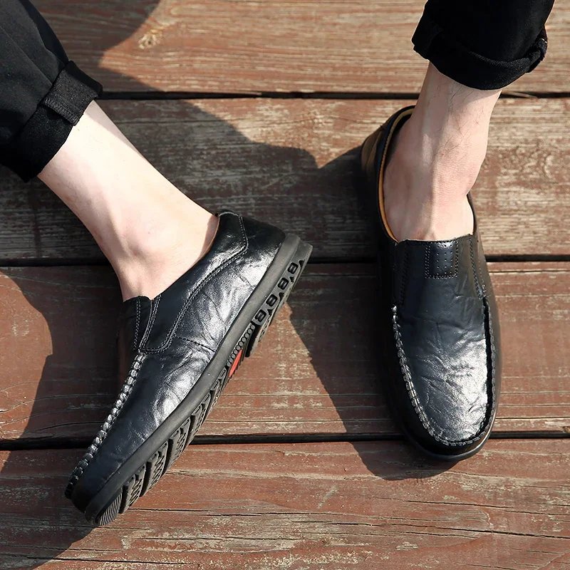 New Genuine Leather Men Casual Shoes Luxury Brand Mens Loafers Moccasins Breathable Slip on Black Driving Shoes Big Size 47