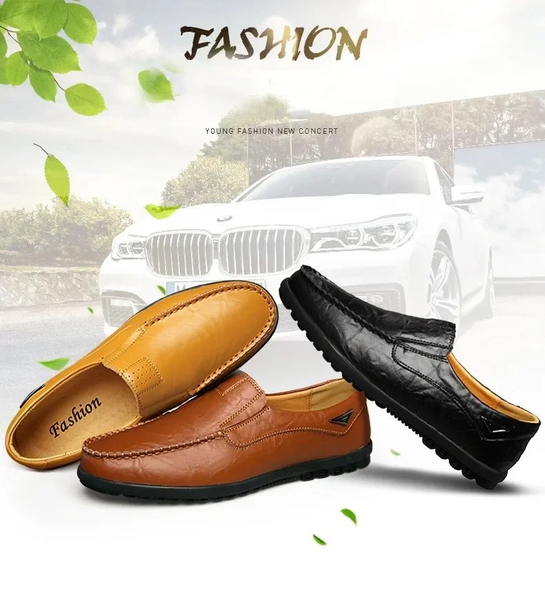 New Genuine Leather Men Casual Shoes Luxury Brand Mens Loafers Moccasins Breathable Slip on Black Driving Shoes Big Size 47