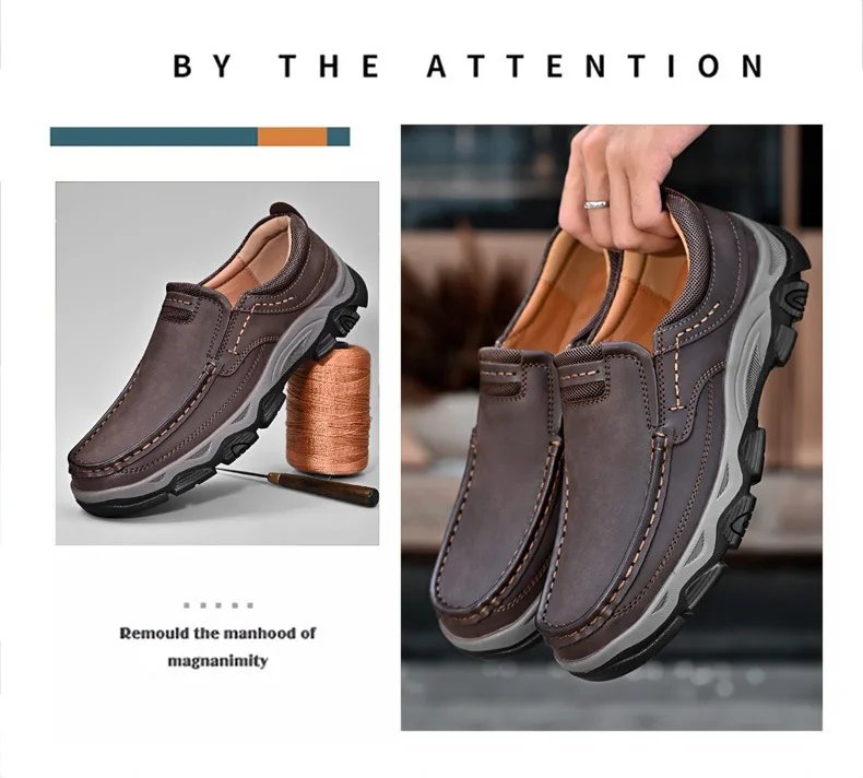 Men'S Shoes Slip-On Leather Shoe Soft Lightweight Non-Slip Soles Retro Casual 2025 New Outdoor Men'S Loafers