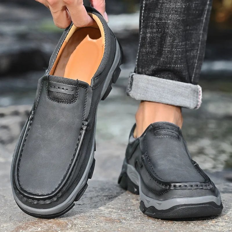 Men'S Shoes Slip-On Leather Shoe Soft Lightweight Non-Slip Soles Retro Casual 2025 New Outdoor Men'S Loafers