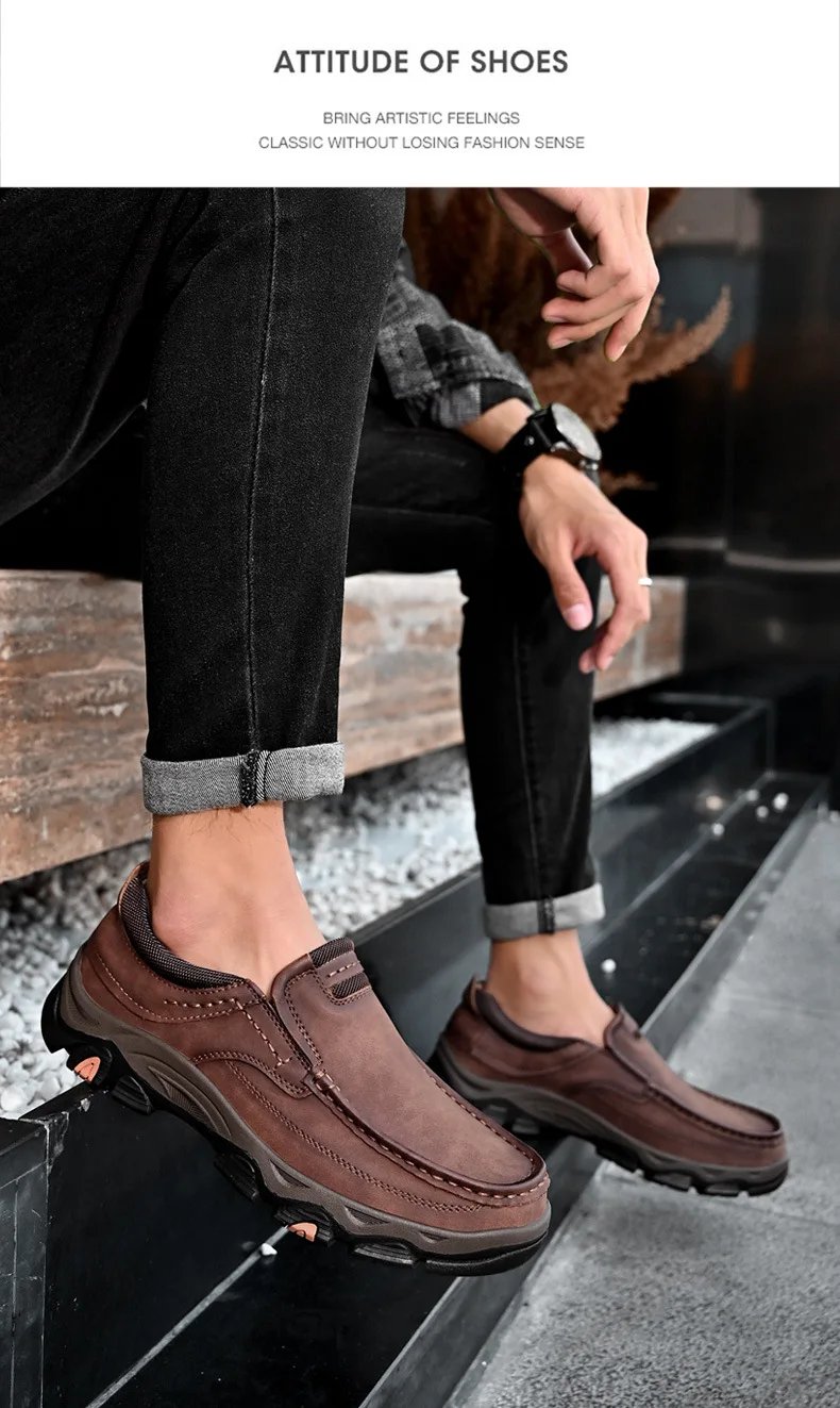 Men'S Shoes Slip-On Leather Shoe Soft Lightweight Non-Slip Soles Retro Casual 2025 New Outdoor Men'S Loafers
