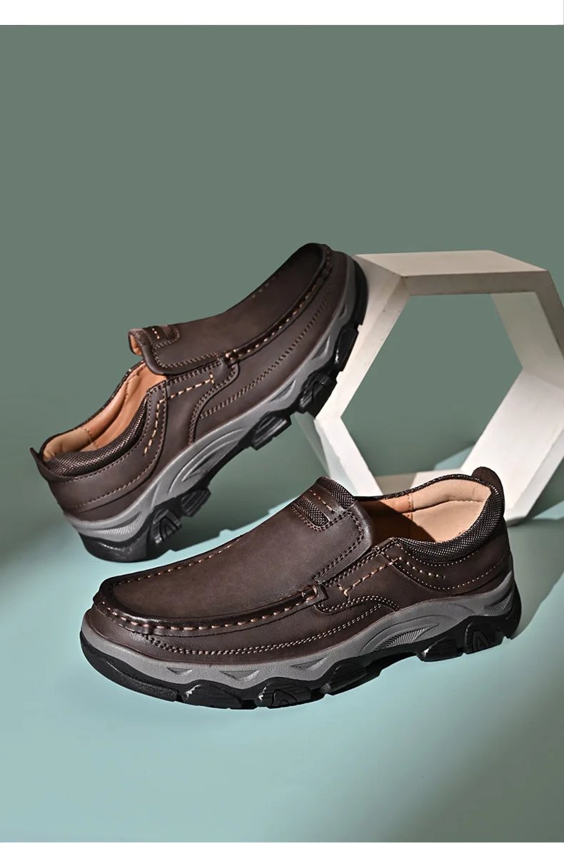Men'S Shoes Slip-On Leather Shoe Soft Lightweight Non-Slip Soles Retro Casual 2025 New Outdoor Men'S Loafers