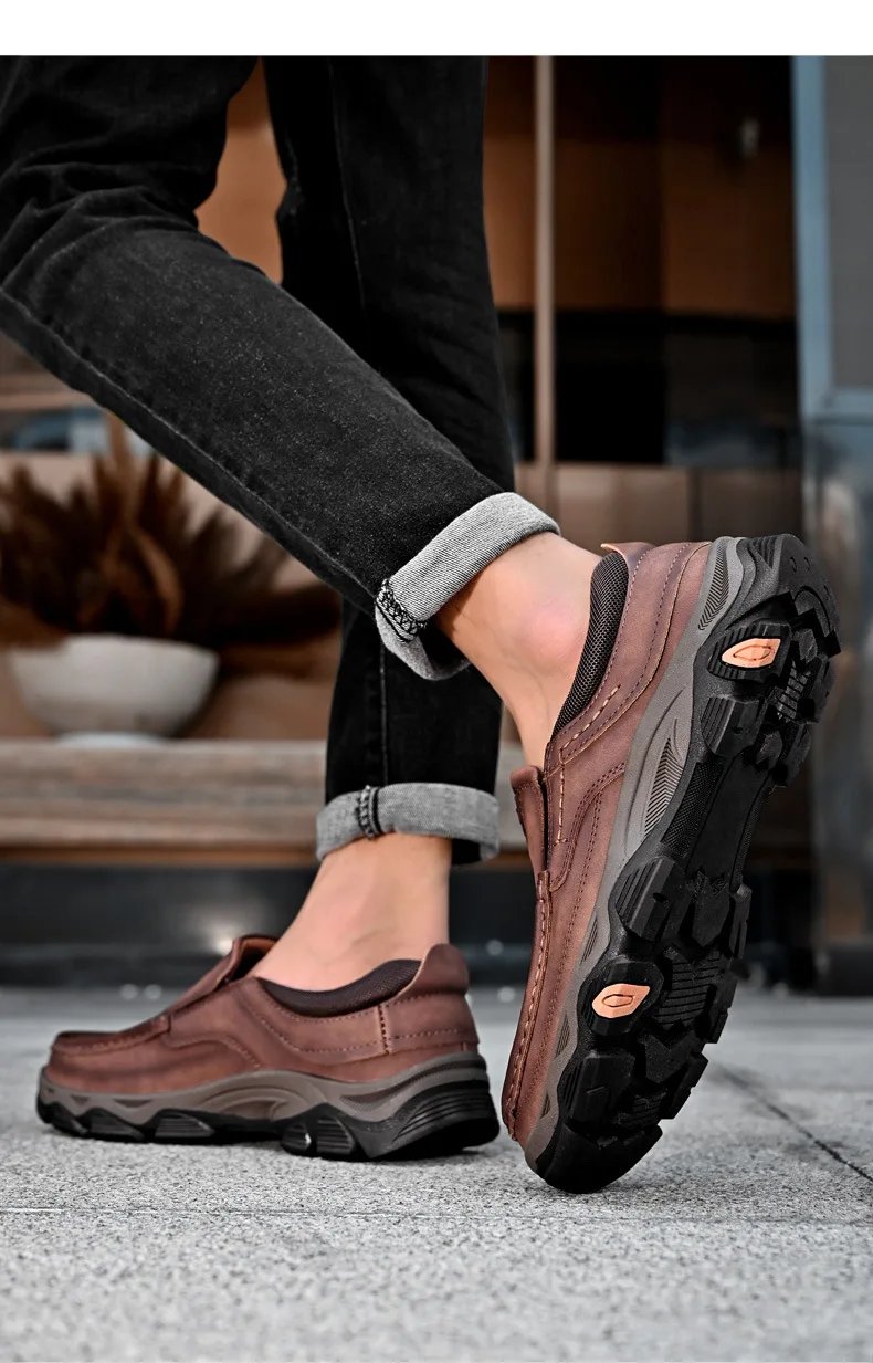 Men'S Shoes Slip-On Leather Shoe Soft Lightweight Non-Slip Soles Retro Casual 2025 New Outdoor Men'S Loafers