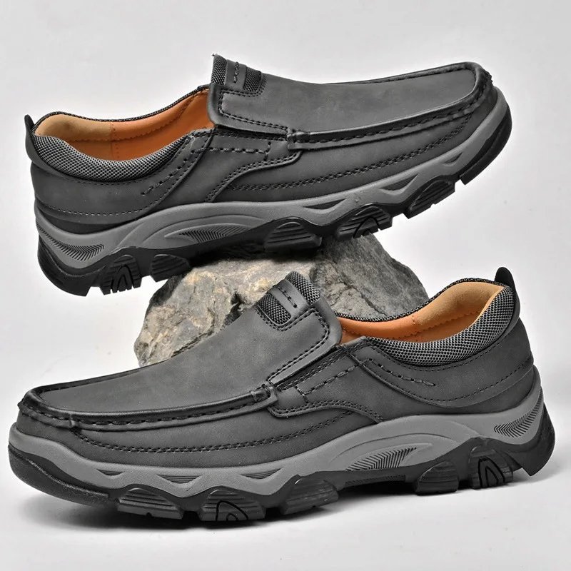 Men'S Shoes Slip-On Leather Shoe Soft Lightweight Non-Slip Soles Retro Casual 2025 New Outdoor Men'S Loafers